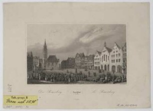 Ansicht vom Römerberg in Frankfurt am Main, Stahlstich, um 1860 : Frankfurt am Main / Dielmann del. - [S.l.] : Jügel. - Ansichten auf Kunstbl. : Stahlst. ; versch. Gr. [1] : Der Römerberg = Le Römerberg / Wm. Lang sc. - [S.l.] : Jügel , [ca. 1860]. - 1 Ansicht