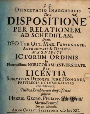 Dissertatio inauguralis de dispositione per relationem ad schedulam