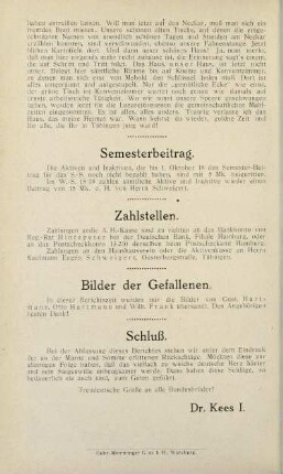 28, Semesterbeitrag, Zahlstellen, Bilder der Gefallenen, Schluß