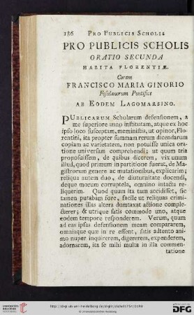 Pro Publicis Scholis. Oratio Secunda. Habita Florentiae