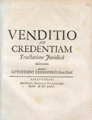 Venditio Ad Credentiam Tractatione Juridicâ delineata