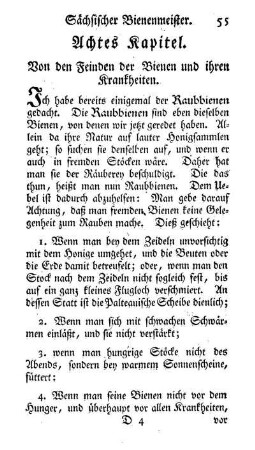 Achtes Kapitel. Von den Feinden der Bienen und ihren Krankheiten.