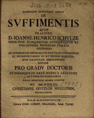 Dissertatio Inavgvralis Medica De Svffimentis