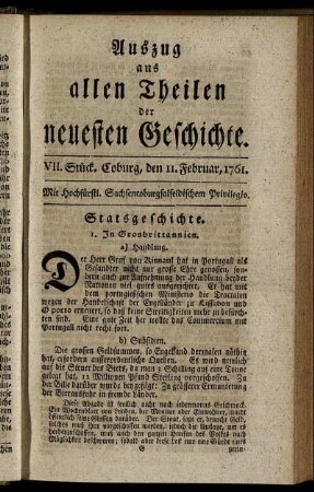 VII. Stück. Coburg, den 11. Februar, 1761.