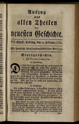 VII. Stück. Coburg, den 11. Februar, 1761.