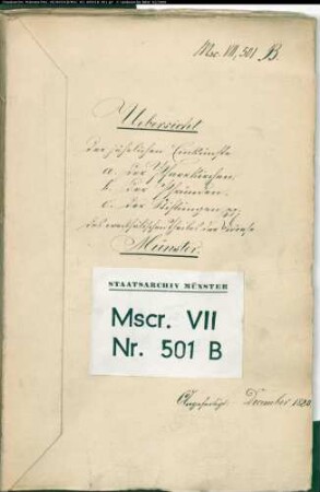 Jährliche Einkünfte der Pfarrkirchen, Pfründen und Stiftungen im westfälischen Teil des Bistums Münster, zusammengestellt durch den königlichen Kommissar für die bischöfliche Vermögensverwaltung