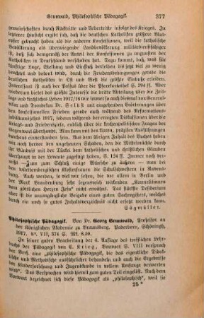 377-379 [Rezension] Grunwald, Georg, Philosophische Pädagogik