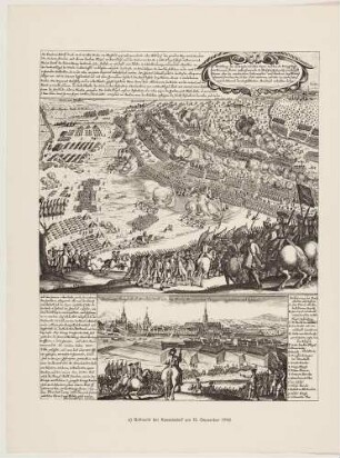 2 Darstellungen: Die Schlacht bei Kesselsdorf 1745 und Winzeraufzug Hoflößnitz 1746, aus dem 2. Teil der Dresdner Bilderchronik, Lichtdruck nach Kupferstichen