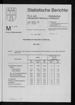 Preisindizes für Bauwerke in Hamburg Mai 1994 : Lfd. Nr. 3