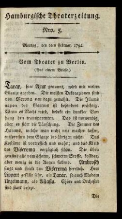 Nro. 5. Montag, den 6ten Februar, 1792