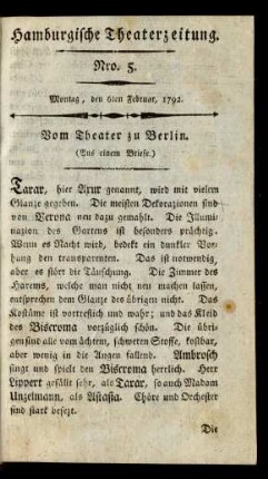Nro. 5. Montag, den 6ten Februar, 1792
