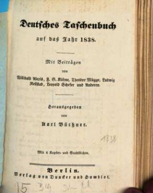 Deutsches Taschenbuch : auf das Jahr .... 1838