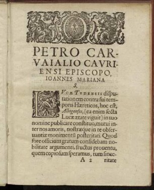 Petro Carvaialio Cavriensi Episcopo Ioannes Mariana