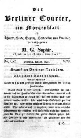 No. 652., Dienstag, den 31. März 1829