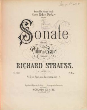 Sonate (Es-Dur) für Violine und Klavier : einzeln daraus: Improvisation ; Op. 18