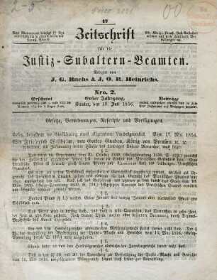 1.1856: Zeitschrift für die Justiz-Subaltern-Beamten