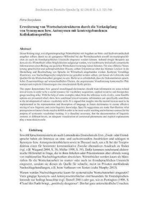Erweiterung von Wortschatzstrukturen durch die Verknüpfung von Synonymen bzw. Antonymen mit kontextgebundenen Kollokationsproﬁlen