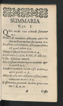 Summaria Cap. I.