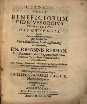 Trigæ Beneficiorum Fideivssoribvs Competentivm Hypotyposis