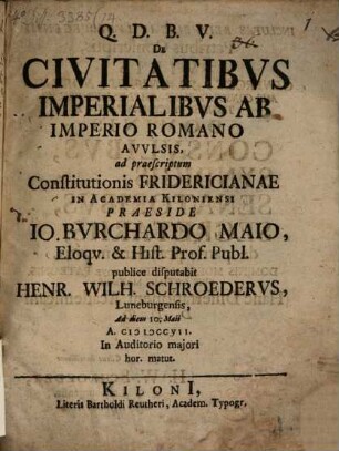 De civitatibus imperialibus, ab Imperio Rom. avulsis