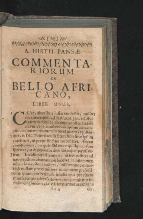 A. Hirtii Pansae Commentariorum De Bello Africano.