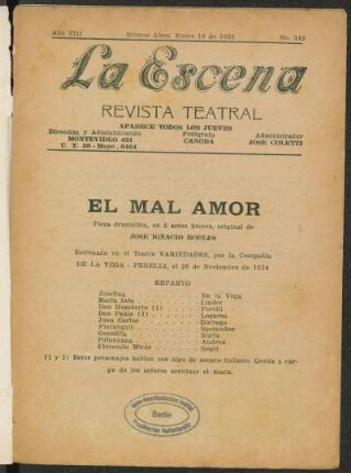 El mal amor : pieza dramática, en 2 actos breves