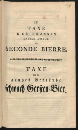 IV. Taxe D'Un Brassin Entier D'Orge En Seconde Bierre