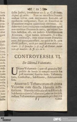 Controversia VI. De Ultimâ Voluntate.