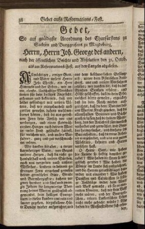 Gebet, So auf gnädigste Anordnung des Churfürsten ...