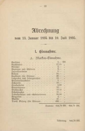 Abrechung vom 13. Januar 1895 bis 10. Juli 1895.