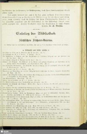Catalog des Sächsischen Fischerei-Vereins