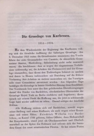 Die Grossloge von Kurhessen. 1814 - 1824.