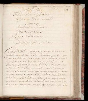 Lit. L. Litterae Innocentii PP. XI. Ferdinando Verbiest Vicario Provinciali Sinensi Societ. Jesu missu. 1681
