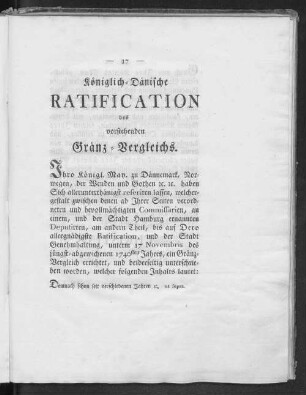 Königlich-Dänische Ratification des vorstehenden Gränz-Vergleichs.