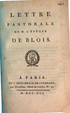Lettre pastorale de M. l'évêque de Blois