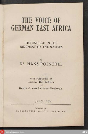 The voice of German East Africa : the English in the judgment of the natives
