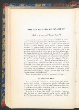 Segunda encuesta de "Nosotros" : ¿Cuál es el valor del "Martín Fierro"?