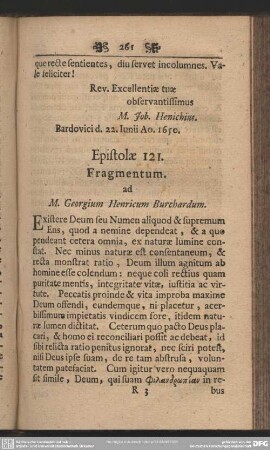 Epistola 121. Fragmentum. ad M. Georgium Henricum Burchardum