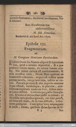 Epistola 121. Fragmentum. ad M. Georgium Henricum Burchardum