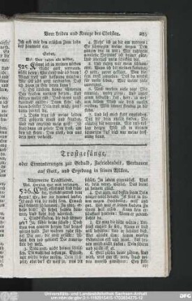 Trostgesänge, oder Ermunterungen zur Geduld, Zufriedenheit, Vertrauen auf Gott, und Ergebung in seinen Willen.