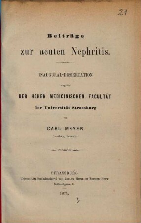 Beiträge zur acuten Nephritis : (Inaugural-Dissertation.)