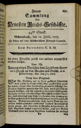 44tes Stuck. Schwabach, den 22. Junii, 1757.