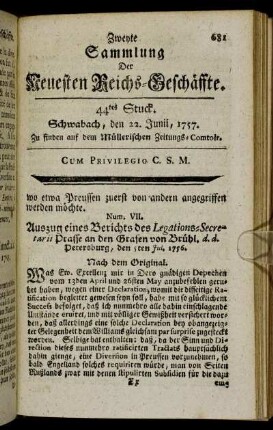 44tes Stuck. Schwabach, den 22. Junii, 1757.