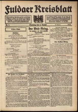 Erste Ausgabe vom Samstag, den 08. Januar 1916.