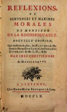Réflexions ou sentences et maximes morales