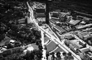 Freiburg: Basler Straße, Kronenstraße mit Abzweigung, mit Hellige, von Osten