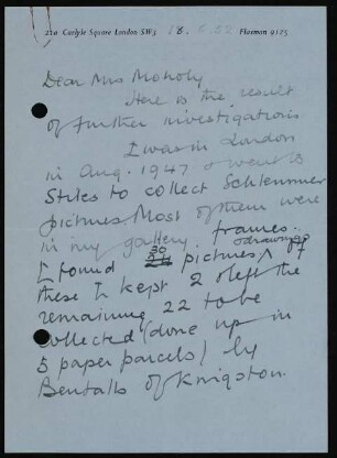 Dear Mrs Moholy, Here is the result of further investigations...
