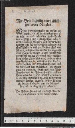 Mit Bewilligung einer gnädigen hohen Obrigkeit [...]