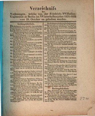 Verzeichnis der Vorlesungen. 1831/32, WH