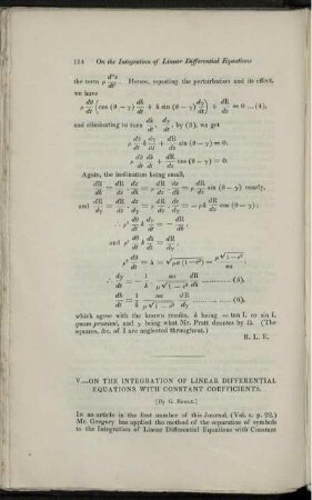 V. - On the integration of linear differential equations with constant coefficients.